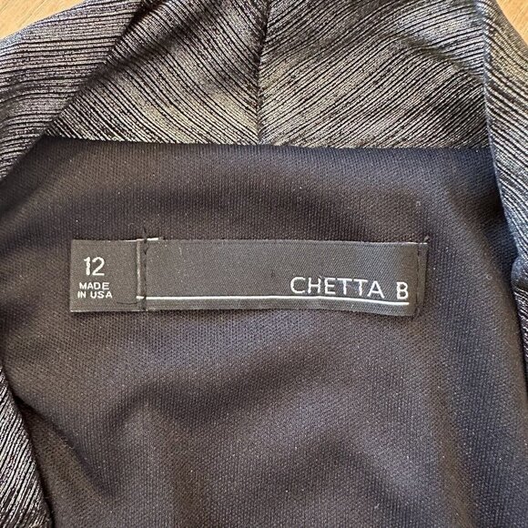 Chetta B Metallic Gold Black Stretch Long Sleeve Front Faux Wrap Top Blouse 12 - Picture 9 of 11